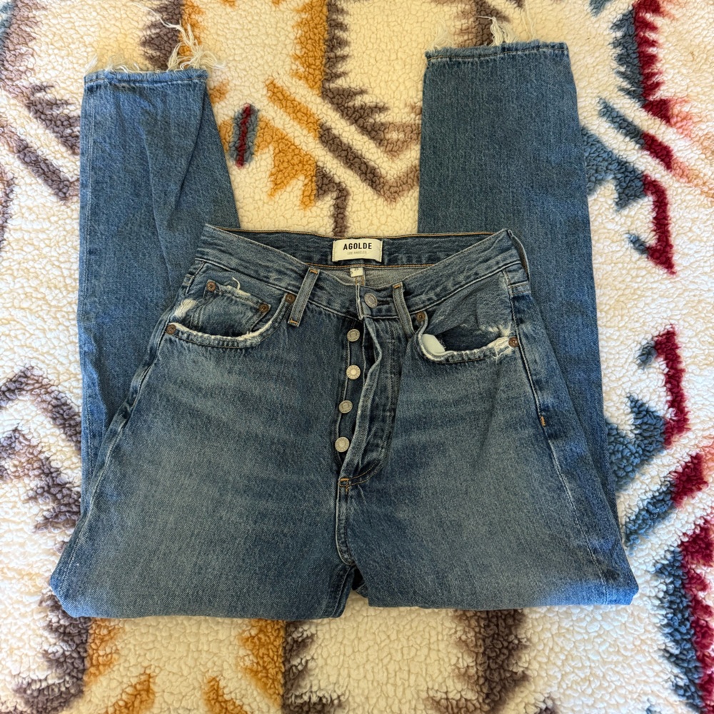 Agolde Blue Ankle Jeans with Frayed Hem